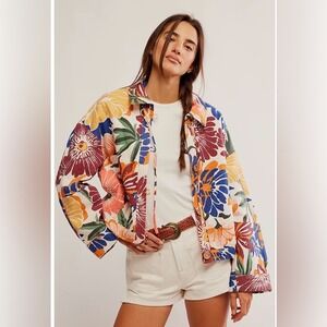Free People We The Free Soleil Beach Jacket L Women's Floral Oversized 44870